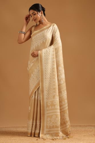 Soch Womens Light Gold Art Silk Botanical Saree
