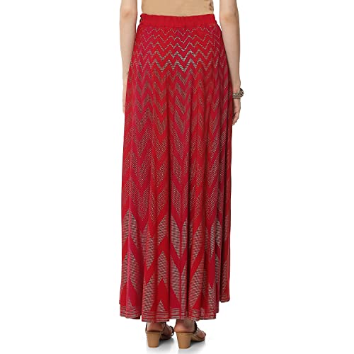 Rangriti Women's Red Viscose Ethnic Maxi Skirt