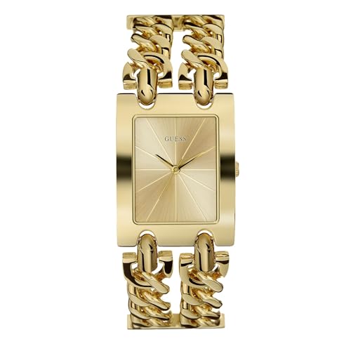 Guess Mod Heavy Metal Rectangle 28mm Champagne Dial Analog Women Watch - U1117L2