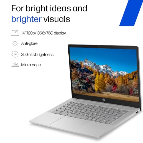 HP Chromebook 14, MediaTek Kompanio 540 (4GB LPDDR5, 128GB UFS) HD, Anti-Glare, Micro-Edge, 14''/35.6cm, ChromeOS, 100 GB Google One(1yr), Modern Gray,1.35kg, nm0004MU, HD Camera w/Shutter Laptop