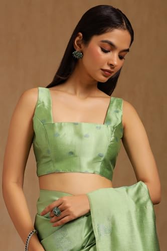 Soch Womens Sap Green Tussar Woven Design Saree