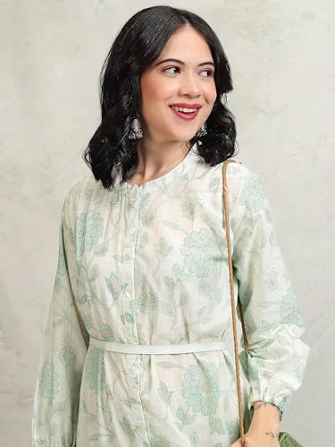 Vishudh Women 3/4 Sleeve V-Neck Dress VPa1000202 Green XL