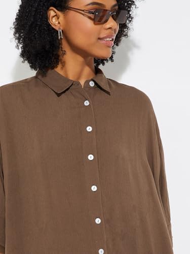 Max URB_N Women Textured Loose Fit Shirt (Brown_XS)