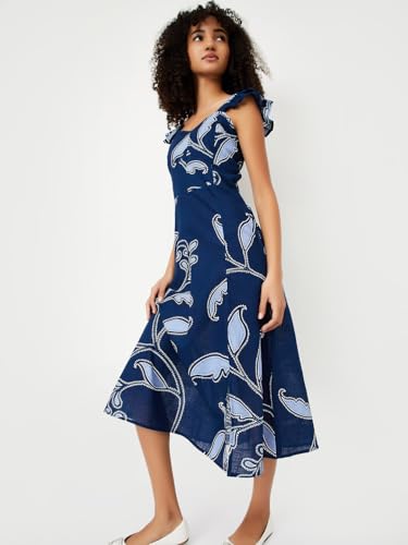Max Kalki x Women Printed A-line Dress (Blue_S)