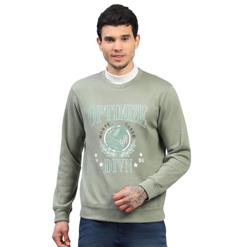 Monte Carlo Mens Regular Fit Printed Full Sleeve Round Neck Sweatshirt | Stylish Sweatshirt for Men | Soft Comfortable Casual Winter Wear for Men's Green S