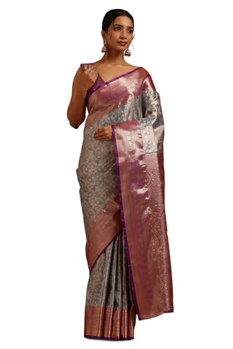 Soch Womens Powder Blue Silk Blend Floral Zari Woven Saree