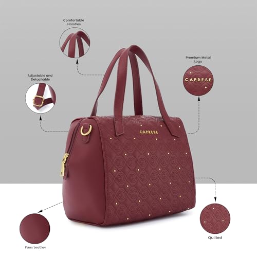 Caprese Rain Medium Satchel Bag for Women with Adjustable & Detachable Strap | Versatile Shoulder, Crossbody & Handheld Bag with Multi-Compartments for Work and Travel (Cherry Lacquer)