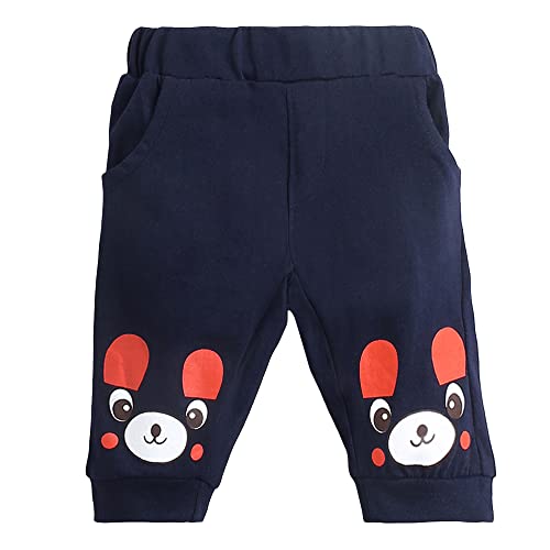 Hopscotch Boys Cotton Stripes Bear Printed Half Sleeves T-Shirt Joggers Set In Multi Color For Ages 2-3 Years