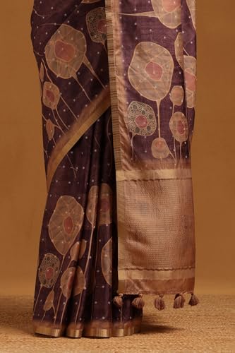 Soch Womens Purple Tussar Botanical Saree