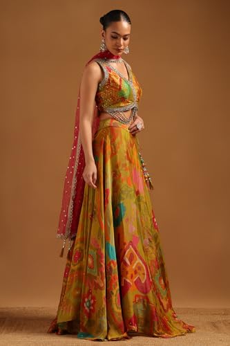 Soch Womens Light Green Tissue Embellished Lehenga Choli With Sequins