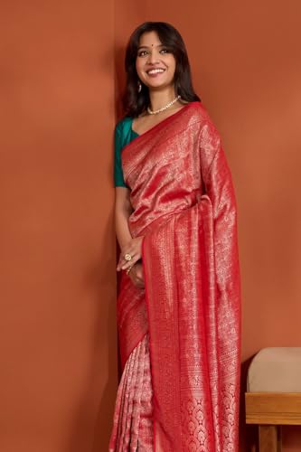 Taneira Women Red Viscose Crepe Woven Saree with Unstitched Blouse Piece (SAPP01AD1003-Red)
