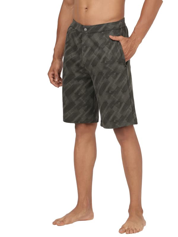 Jockey Men's Super Combed Cotton Rich Straight Fit Shorts with Side & Back Pockets_Style_IM05_Deep Olive Print_M