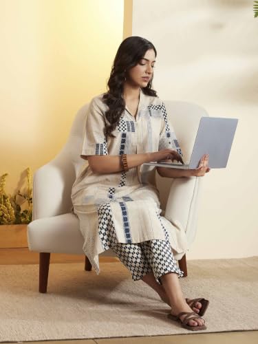 BIBA Cotton Printed A-Line Casual Kurta With Palazzo