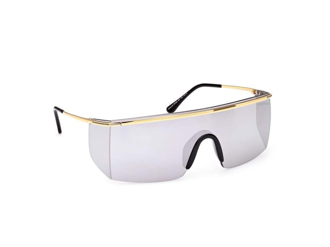 Tom Ford | UV Protected + Blue Blocked Filter Sunglasses for Men | Shield Shaped - Full-rim Gold Frame | Lens Colour: Grey | Small | FT0980 00 30C
