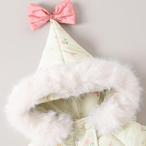 Hopscotch Girls Full Sleeves Beige Floral Bow Applique Long Coat For Ages(6-7 Years)