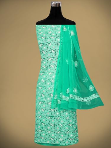 Ada Hand Embroidered Lucknowi Chikankari Georgette Dress Material Suit Piece with Dupatta for Women 01A780078 Sea Green