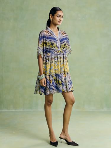 Aarke Ritu Kumar Blue Exotic Floral Short Dress with Camisole