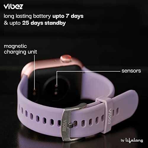 Vibez by Lifelong Hype Women Smartwatch with Bluetooth Calling|Multiple Straps (VBSWW801, 1 Year Manufacturer Warranty, Rose Gold)