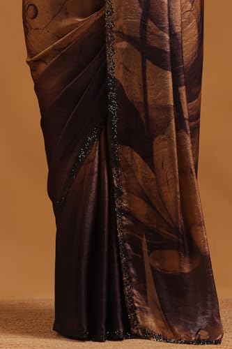 Soch Womens Purple Organza Botanical Saree With Stone Work
