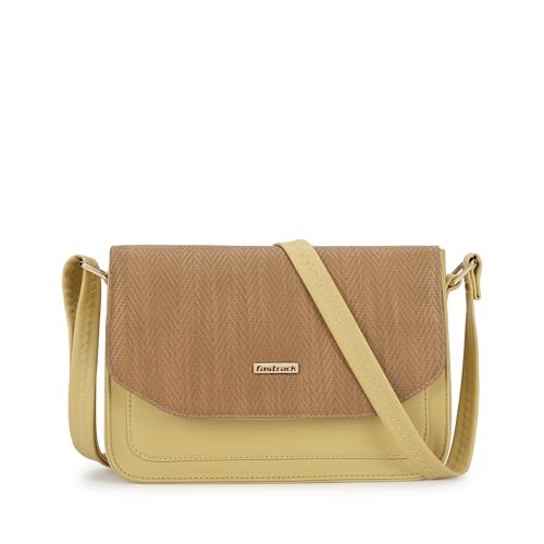 Fastrack Textured Flap Sling Bag For Women | Faux Leather Sling Bag With Magnetic Button Closure | Adjustable Shoulder Strap | Trendy Crossbody Bag For Girls | Trendy Women's Handbags
