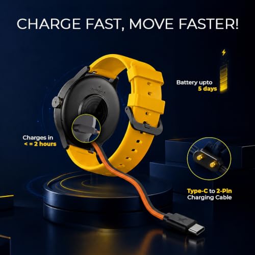 Fastrack Smart Jupiter R3 Pro with 1.43" AMOLED Round Display, BT Calling, Heart Rate, REM Sleep & Stress Tracking, IP68, Functional, AI Assitant, Hydration Alert Smart Watch for Men & Women - Yellow