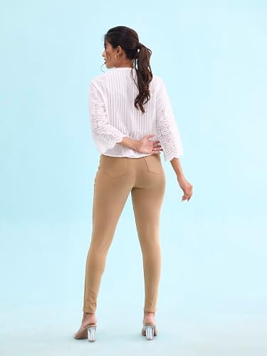 GO COLORS Women Khaki Mid Rise Cotton Super Stretch Premium Jegging - M