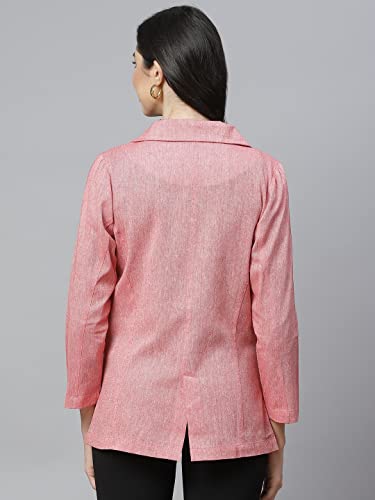 Cottinfab Women Pink Solid Regular Fit Double Breasted Blazer