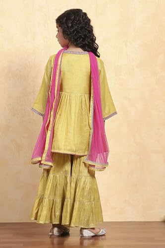 Biba Girl's Green Cotton Dyed Gathered Sharara Suit Set