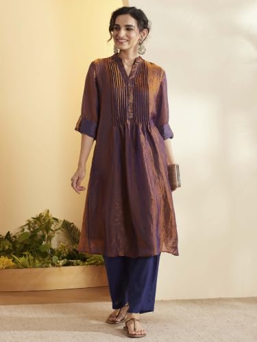 BIBA Poly Satin Dyed Straight Semi-Formal Kurta With Palazzo And Inner