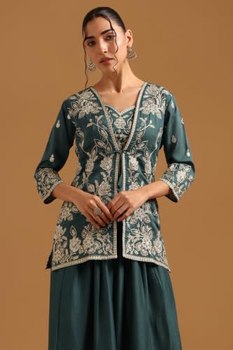 Soch Womens Teal Vichitra Botanical Zari Embroidered Co-Ord Set With Sequins