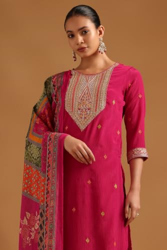 Soch Womens Fuchsia Viscose Blend Ethnic Motifs Zari Embroidered Salwar Suit With Sequin