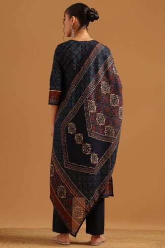 Soch Womens Blue Cotton Printed Ethnic Motifs Digital Print Salwar Suit