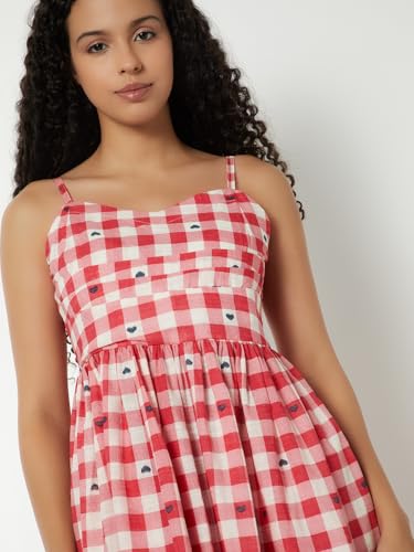 Max Women Checked Midi Dress(White_XS)