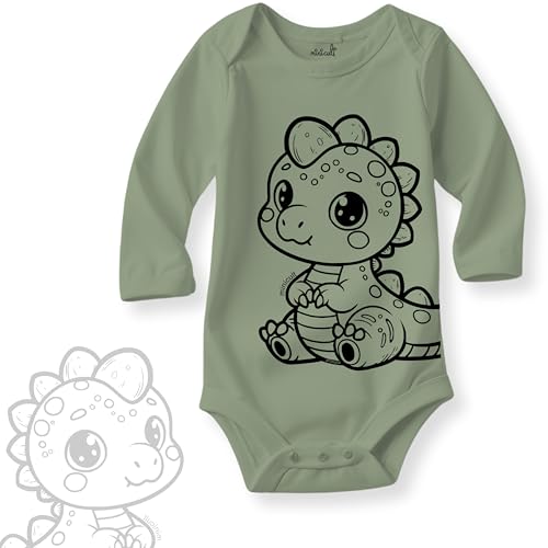 minicult Premium Baby Onesies Bodysuit Full Sleeves – Pack of 5 | 200 GSM Cotton | Snap Button | Unisex Newborn Bodysuit Set| Soft & Breathable(Dino Full Sleeves)(9-12 Months)