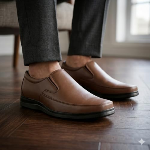 Leatherful Formal Moccasin Shoes for Men | Full Grain Genuine Leather | PU Sole & Nappa Lining | Office | Party | Smart Casual (Brown, UK Footwear Size System, Adult, Men, Numeric, Medium, 9)