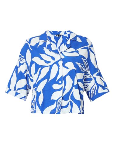 VERO MODA Women Abstract Print Blue Viscose Regular Fit Crop Shirt