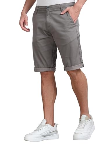 BEEVEE Men’s Casual Printed Cotton Lycra Grey Shorts | Regular Fit, Knee Length, 4 Pockets, Button & Drawstring Closure