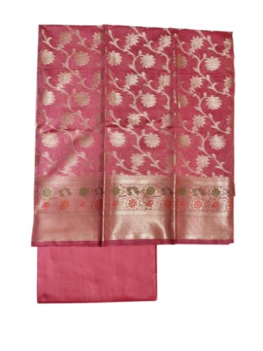 Ivikta Women's Banarasi Cotton Silk Unstitched Salwar Suit Set with Dupatta | Handloom banarasi dress material (Peach 1)