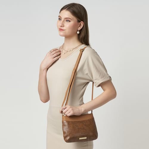 Caprese Pupa Medium Sling Bag for Women with Adjustable Strap & Zipper Closure for Comfortable Wear | Versatile Handbag for Everyday Use, Travel, and Special Occasions (Tan)