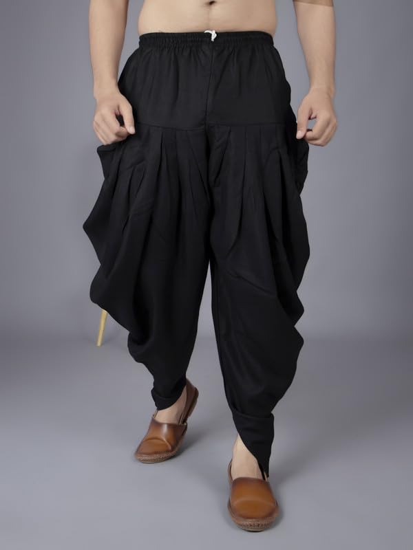 XEPON Mens Black Ethnic Wear Indo Western & Dhoti Set((Black, L Size)