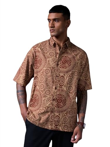 The Souled Store Marvel: Doctor Strange Men and Boys Short Sleeve Spread Collar Brown All Over Printed Casual Trendy Easy to Style Drop Shoulder Streetwear Cotton Oversized Shirt