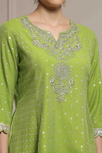 Biba Women's Cotton Kurta Set (SKDVRNSI30720AW25LIM_Lime Green