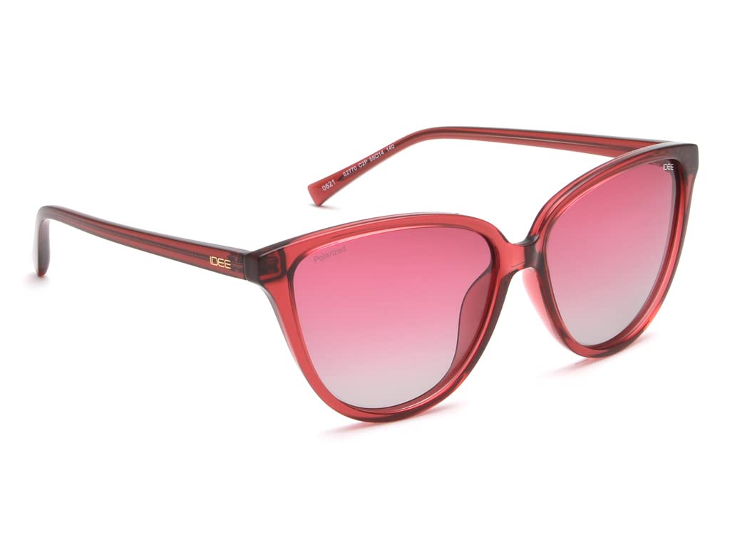 IDEE 100% UV protected sunglasses for Women | Size- Large | Shape- Cat Eye | Model- IDS2770C2PSG (Shiny Dark Crystal Red)