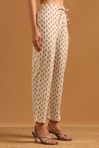 Soch Womens Off-White Cotton Block Printed Paisley Salwar Suit