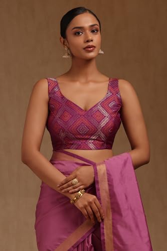 Soch Womens Lavender Silk Solid Saree