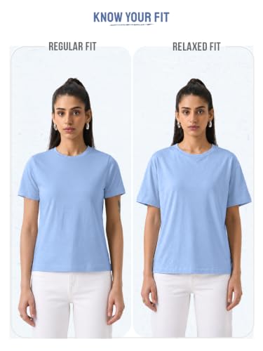 The Souled Store Casual Classics: Log Kya Kahenge Women and Girls Short Sleeves Round Neck Plum Embroidered Cotton Relaxed Fit Breathable Comfortable Everyday Casual T-Shirts