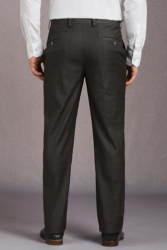 Louis Philippe Men Charcoal Textured Flat Front Formal Trousers