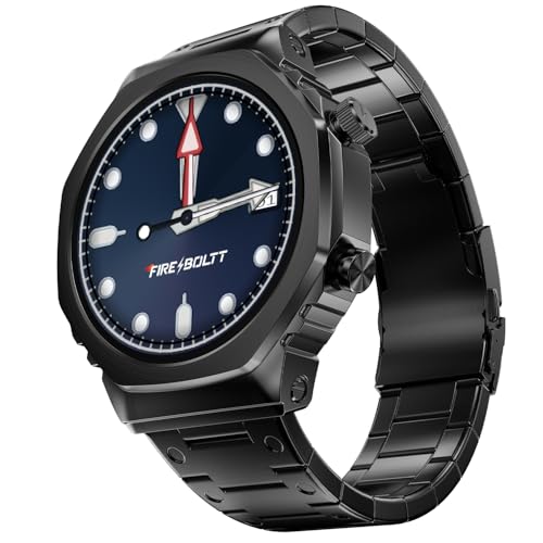 Fire-Boltt Onyx- 36.3mm AMOLED Always On Display Smart Watch, 466 * 466 High Resolution, Bluetooth Calling, Steel Design, IP67, 4GB Storage, 300+ Sports Modes, 130+ Watch Faces (Black)