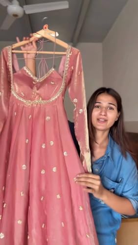 THE AYRA FASHION Women's Pink Silk Blend Anarkali Gown with Dupatta – Designer Ethnic Long Kurta Set (IN, Alpha, 2XL, Regular)