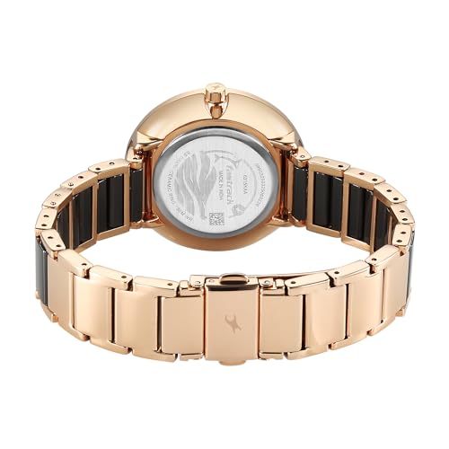 Fastrack Oceanyx - Ceramic Quartz Black Round Dial Women's Watch | Brass Solid Links Material | Multi Color Band - 6315KD03